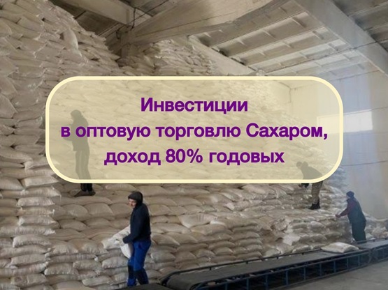 Инвестиции в оптовую торговлю Сахаром, доход 80%