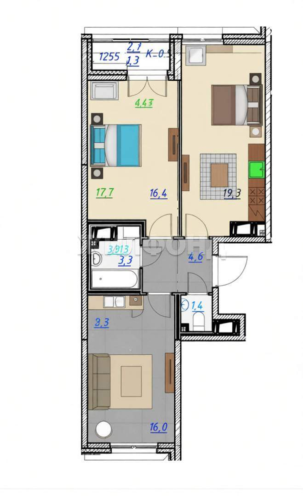 Продам 2-комн. квартиру 62.3 кв.м.