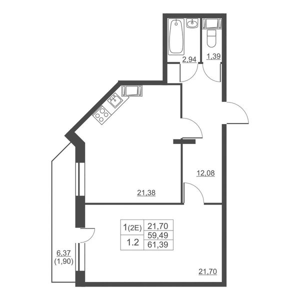 Продам 1-комн. квартиру 59.2 кв.м.
