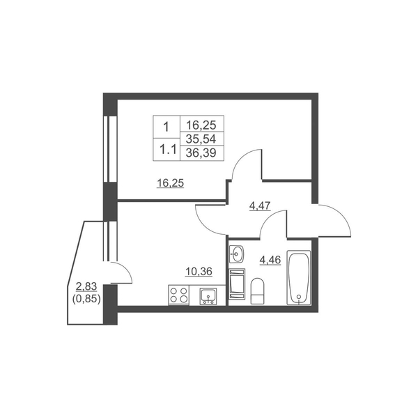 Продам 1-комн. квартиру 35.3 кв.м.