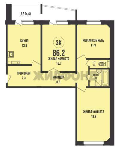 Продается 3-комн. квартира 82.1 кв.м.