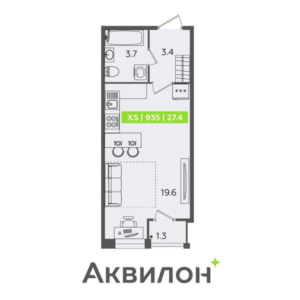 Продается студия 27.4 кв.м.